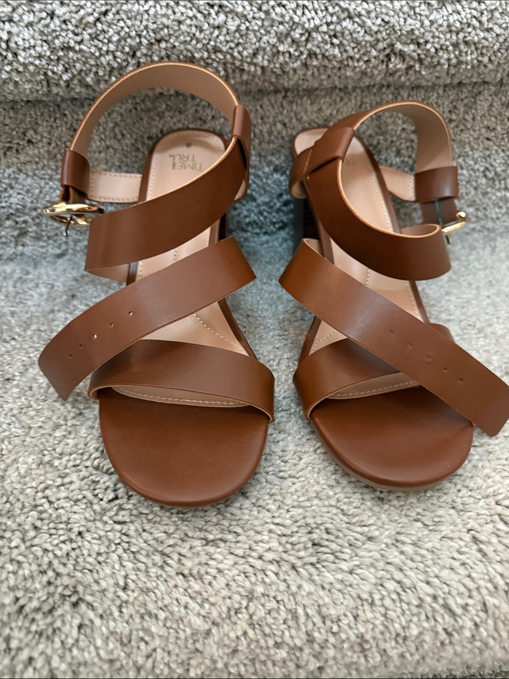 Women's Tan Strappy Leather Sandals with Ankle Buckle